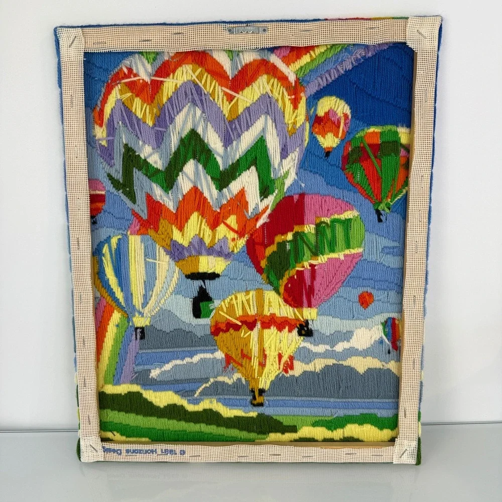 Horizons Designs Crewel Embroidery Art 16X20 Multicolor Hot Air Balloon 1981